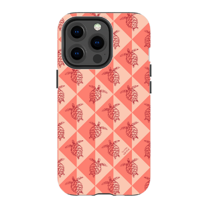 iPhone Tough Phone Case - Turtle Diamonds Coral