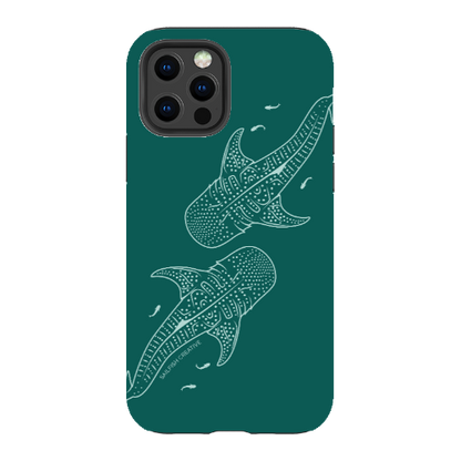 iPhone Tough Case - Whale Sharks Outline Emerald