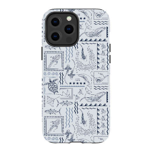 iPhone MagSafe Tough Phone Case - Busy Print Overcast Blue