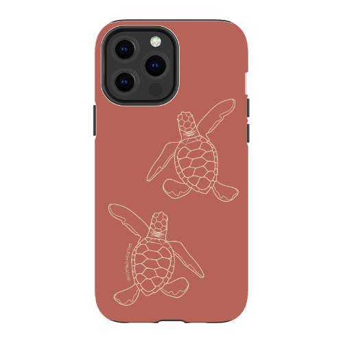 iPhone Tough Case - Turtle Hatchlings Outline Rusty Coral