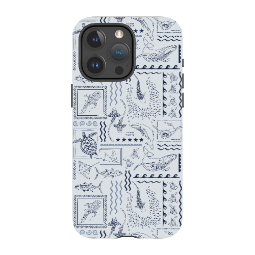 iPhone MagSafe Tough Phone Case - Busy Print Overcast Blue