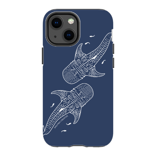 iPhone Tough Phone Case - Whale Sharks Outline Navy - Sailfish Creative
