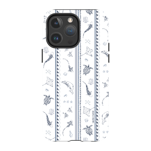 iPhone MagSafe Tough Phone Case - Candy Stripes Overcast Blue on White