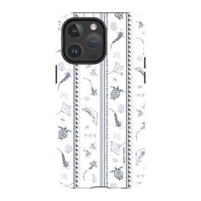 iPhone MagSafe Tough Phone Case - Candy Stripes Overcast Blue on White