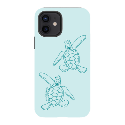 iPhone Tough Phone Case - Turtle Hatchlings Outline Teal - Sailfish Creative