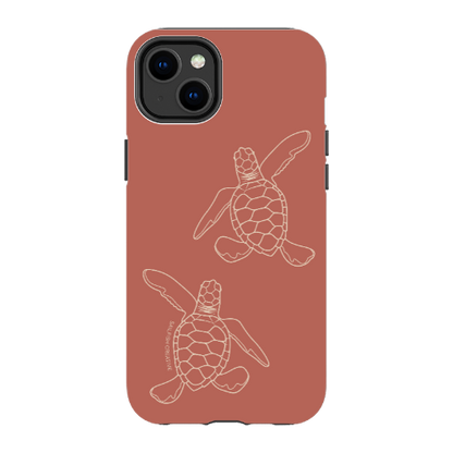 iPhone Tough Case - Turtle Hatchlings Outline Rusty Coral