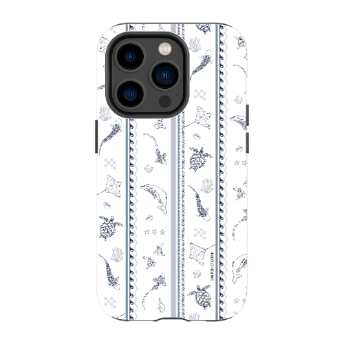 iPhone Tough Phone Case - Candy Stripes Overcast Blue on White