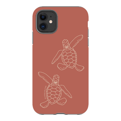 iPhone Tough Case - Turtle Hatchlings Outline Rusty Coral
