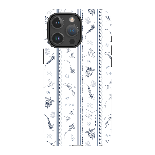 iPhone Tough Phone Case - Candy Stripes Overcast Blue on White