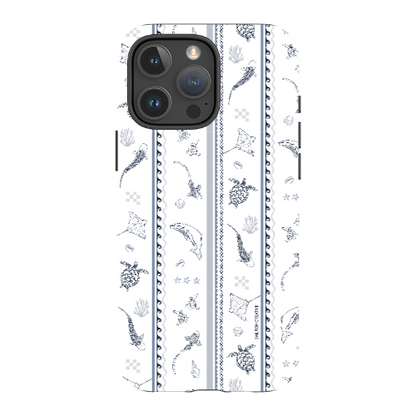 iPhone Tough Phone Case - Candy Stripes Overcast Blue on White