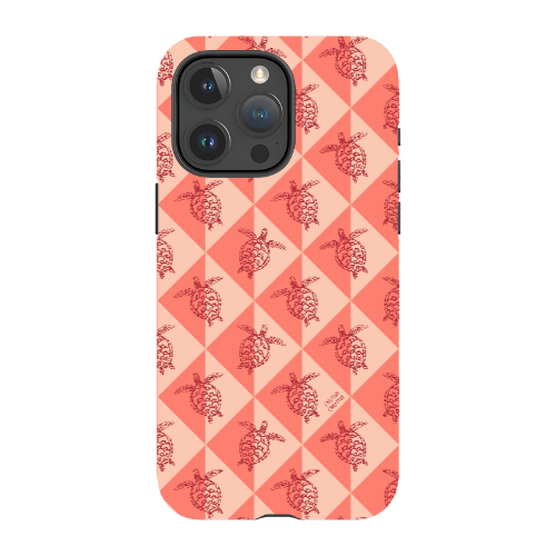 iPhone Tough Phone Case - Turtle Diamonds Coral