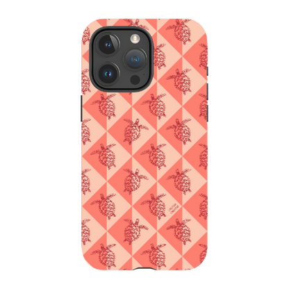 iPhone Tough Phone Case - Turtle Diamonds Coral