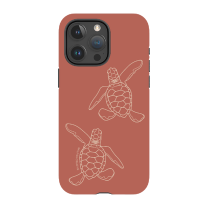 iPhone Tough Case - Turtle Hatchlings Outline Rusty Coral