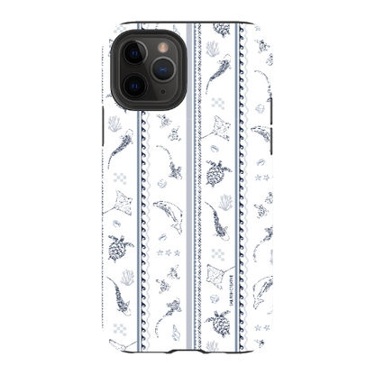 iPhone Tough Phone Case - Candy Stripes Overcast Blue on White
