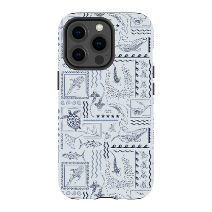 iPhone MagSafe Tough Phone Case - Busy Print Overcast Blue