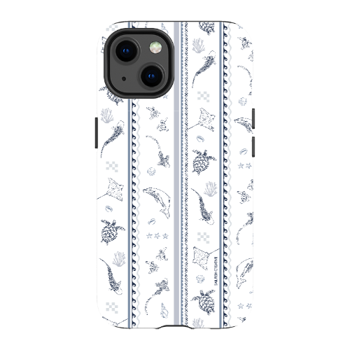iPhone MagSafe Tough Phone Case - Candy Stripes Overcast Blue on White