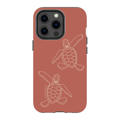 iPhone Tough Case - Turtle Hatchlings Outline Rusty Coral