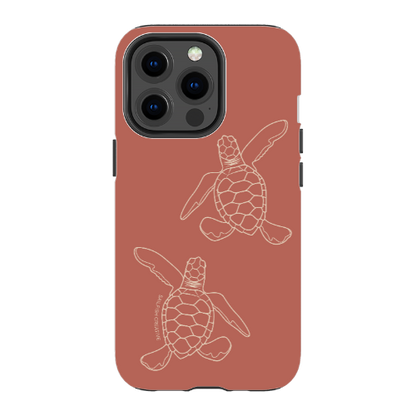 iPhone Tough Case - Turtle Hatchlings Outline Rusty Coral