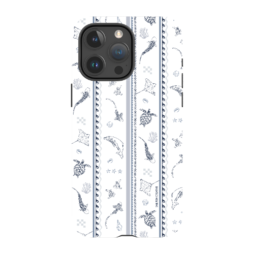 iPhone Tough Phone Case - Candy Stripes Overcast Blue on White