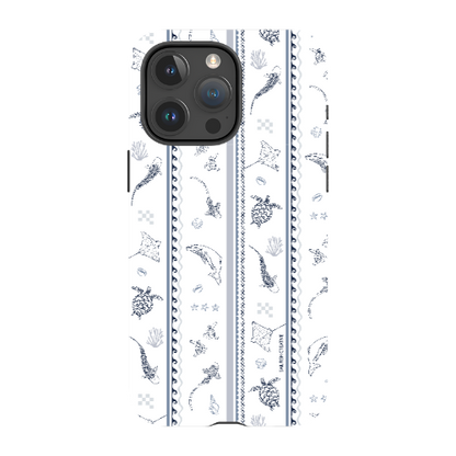 iPhone Tough Phone Case - Candy Stripes Overcast Blue on White
