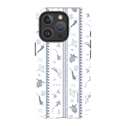 iPhone Tough Phone Case - Candy Stripes Overcast Blue on White