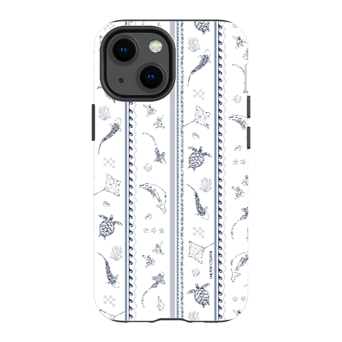 iPhone Tough Phone Case - Candy Stripes Overcast Blue on White