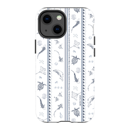iPhone Tough Phone Case - Candy Stripes Overcast Blue on White