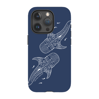 iPhone Tough Phone Case - Whale Sharks Outline Navy - Sailfish Creative