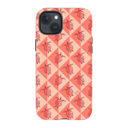 iPhone Tough Phone Case - Turtle Diamonds Coral