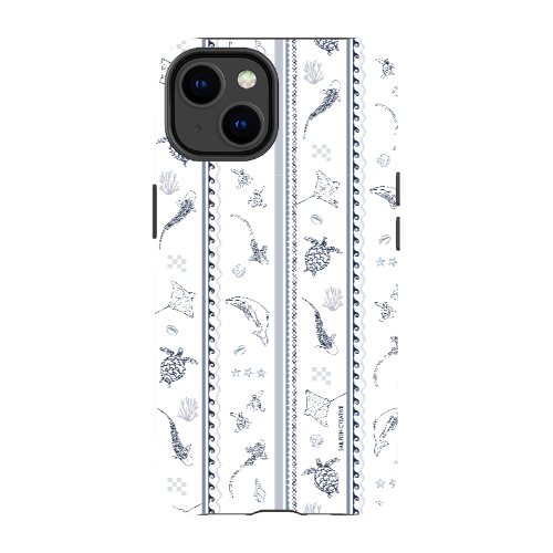 iPhone Tough Phone Case - Candy Stripes Overcast Blue on White