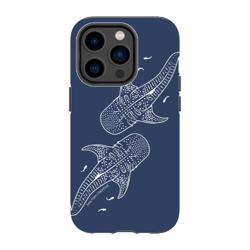 iPhone Tough Phone Case - Whale Sharks Outline Navy - Sailfish Creative