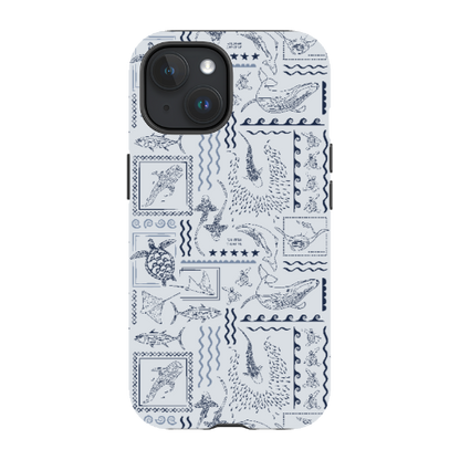 iPhone MagSafe Tough Phone Case - Busy Print Overcast Blue
