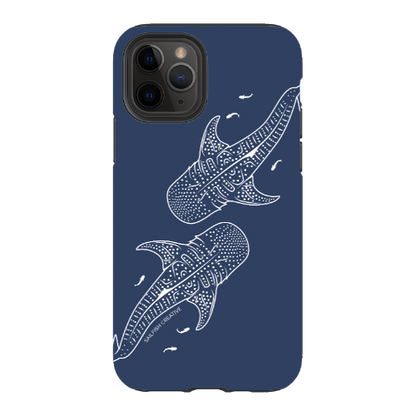 iPhone Tough Phone Case - Whale Sharks Outline Navy - Sailfish Creative