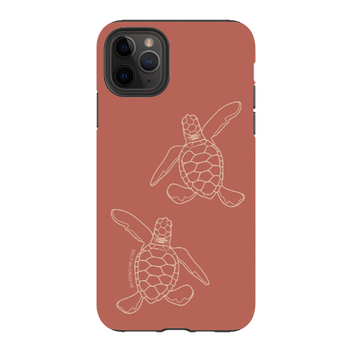 iPhone Tough Case - Turtle Hatchlings Outline Rusty Coral