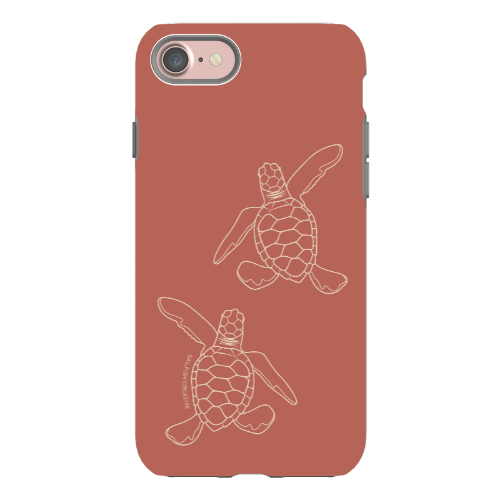 iPhone Tough Case - Turtle Hatchlings Outline Rusty Coral