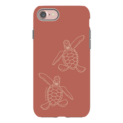 iPhone Tough Case - Turtle Hatchlings Outline Rusty Coral