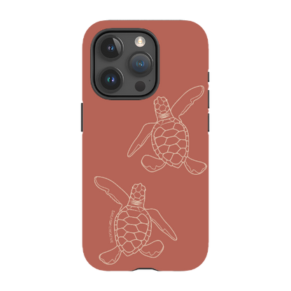 iPhone Tough Case - Turtle Hatchlings Outline Rusty Coral