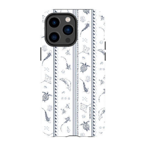 iPhone Tough Phone Case - Candy Stripes Overcast Blue on White