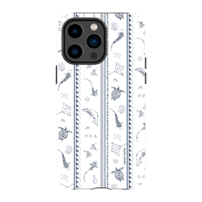 iPhone Tough Phone Case - Candy Stripes Overcast Blue on White