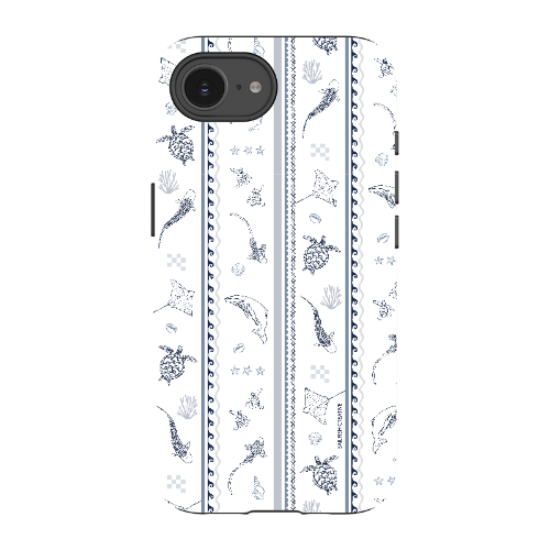 iPhone Tough Phone Case - Candy Stripes Overcast Blue on White