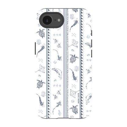 iPhone Tough Phone Case - Candy Stripes Overcast Blue on White