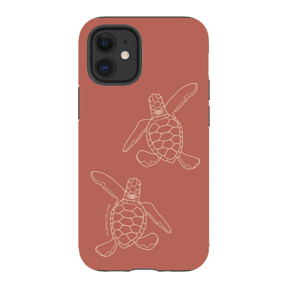 iPhone Tough Case - Turtle Hatchlings Outline Rusty Coral