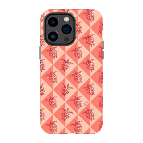 iPhone Tough Phone Case - Turtle Diamonds Coral