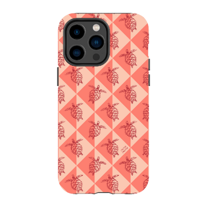 iPhone Tough Phone Case - Turtle Diamonds Coral