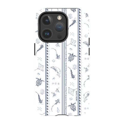 iPhone MagSafe Tough Phone Case - Candy Stripes Overcast Blue on White