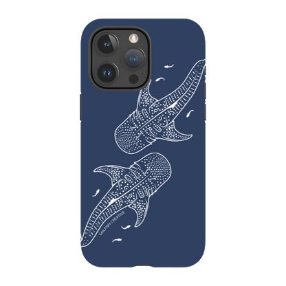 iPhone Tough Phone Case - Whale Sharks Outline Navy - Sailfish Creative