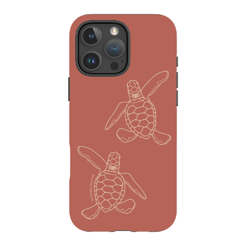iPhone Tough Case - Turtle Hatchlings Outline Rusty Coral