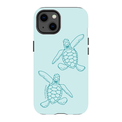 iPhone Tough Phone Case - Turtle Hatchlings Outline Teal - Sailfish Creative