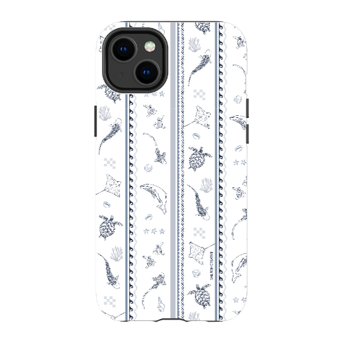 iPhone Tough Phone Case - Candy Stripes Overcast Blue on White