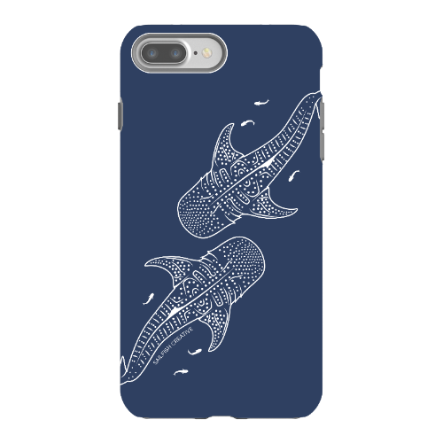 iPhone Tough Phone Case - Whale Sharks Outline Navy - Sailfish Creative